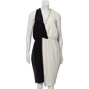 Elizabeth and James Cream and White Asymmetrical One Shoulder Sheath Dress